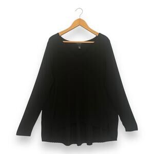 White House Black Market WHBM Women's Pleated Back Long Sleeve Top Size L Black